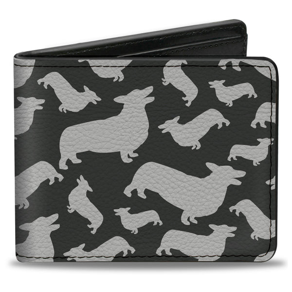 Buckle-Down Bi-Fold Wallet - Corgi Silhouette Poses Grays