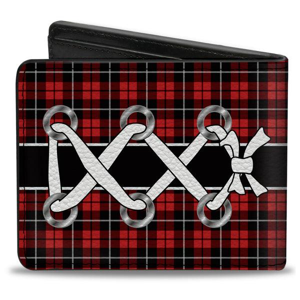 Buckle-Down Bi-Fold Wallet - Corset Lace Up Red Plaid Black
