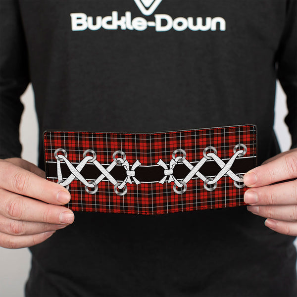 Buckle-Down Bi-Fold Wallet - Corset Lace Up Red Plaid Black