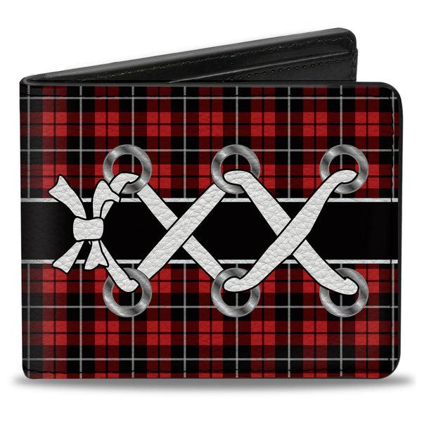 Buckle-Down Bi-Fold Wallet - Corset Lace Up Red Plaid Black
