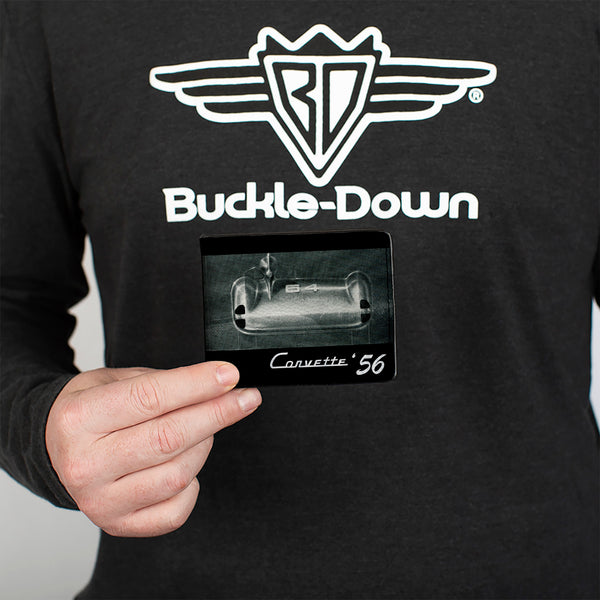 Buckle-Down Bi-Fold Wallet - CORVETTE '56 SS Bumper + Grill Black Grays White