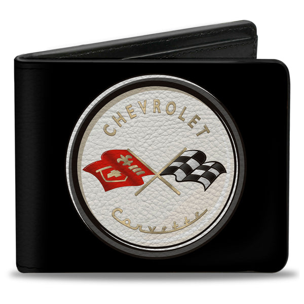 Buckle-Down Bi-Fold Wallet - Corvette C1 Flags Emblem Black