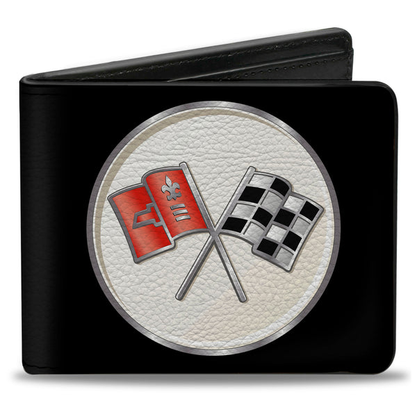 Buckle-Down Bi-Fold Wallet - Corvette C2 Flags Logo Black