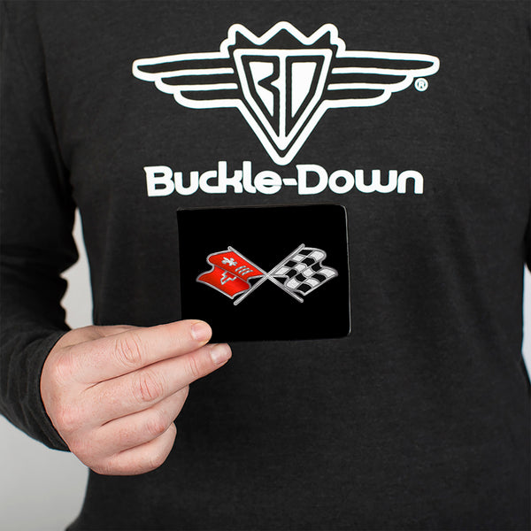 Buckle-Down Bi-Fold Wallet - Corvette C3 Crossed Flags Logo Black