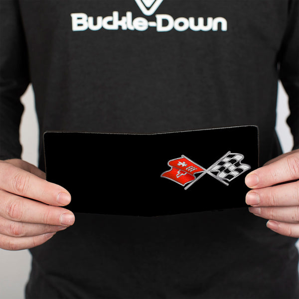 Buckle-Down Bi-Fold Wallet - Corvette C3 Crossed Flags Logo Black