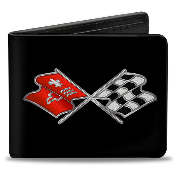 Buckle-Down Bi-Fold Wallet - Corvette C3 Crossed Flags Logo Black