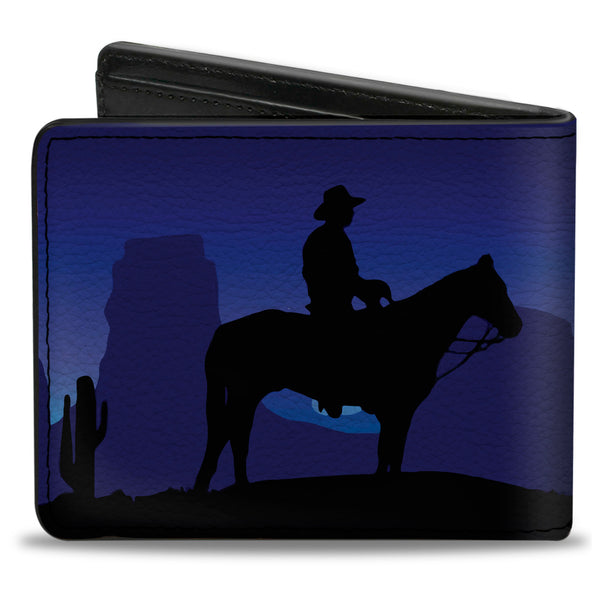 Buckle-Down Bi-Fold Wallet - Cowboy Coyote Silhouettes Western Landscape Blues Black