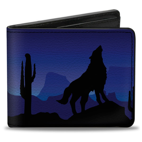 Buckle-Down Bi-Fold Wallet - Cowboy Coyote Silhouettes Western Landscape Blues Black