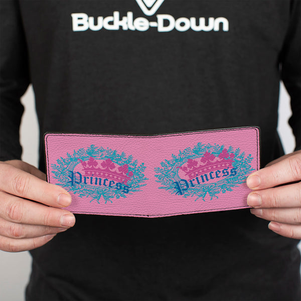 Buckle-Down Bi-Fold Wallet - Crown Princess Oval Pink Turquoise