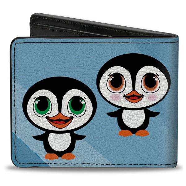 Buckle-Down Bi-Fold Wallet - Cute Penguins Blue Bubbles