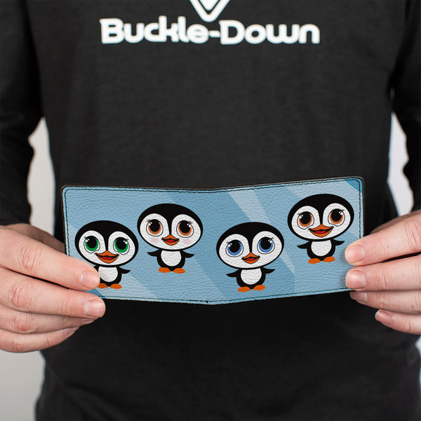 Buckle-Down Bi-Fold Wallet - Cute Penguins Blue Bubbles