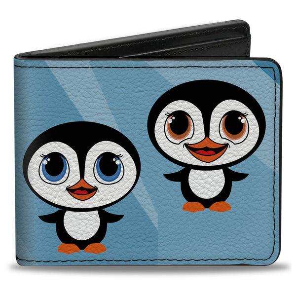 Buckle-Down Bi-Fold Wallet - Cute Penguins Blue Bubbles