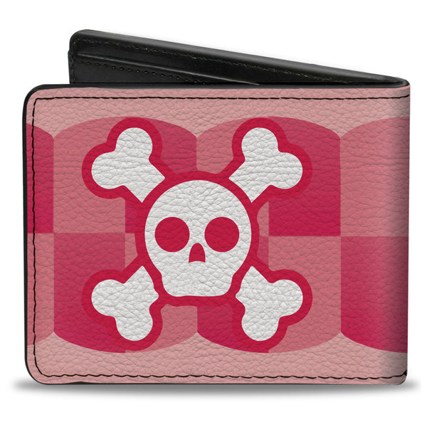 Buckle-Down Bi-Fold Wallet - Cute Skulls W Checkers Pinks White