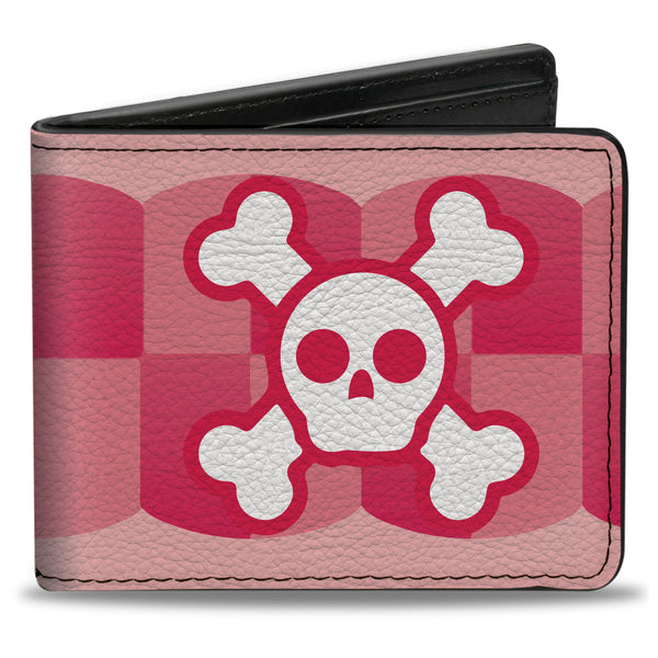 Buckle-Down Bi-Fold Wallet - Cute Skulls w Checkers Pinks White