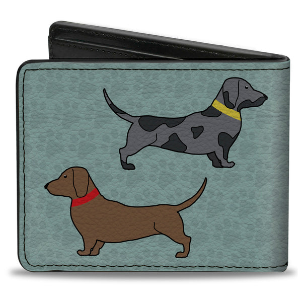 Buckle-Down Bi-Fold Wallet - Dachshund 4-Dogs Paws Aquas