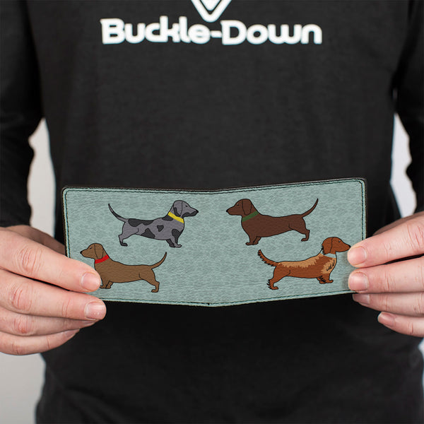 Buckle-Down Bi-Fold Wallet - Dachshund 4-Dogs Paws Aquas