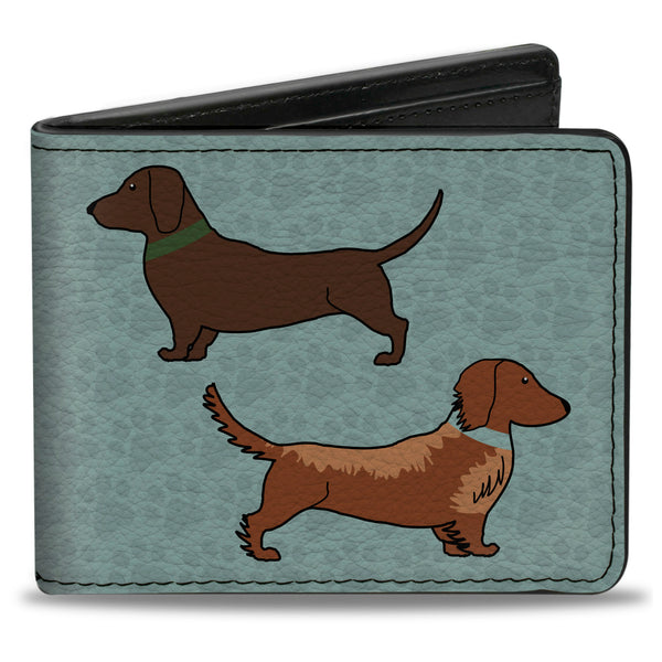 Buckle-Down Bi-Fold Wallet - Dachshund 4-Dogs Paws Aquas
