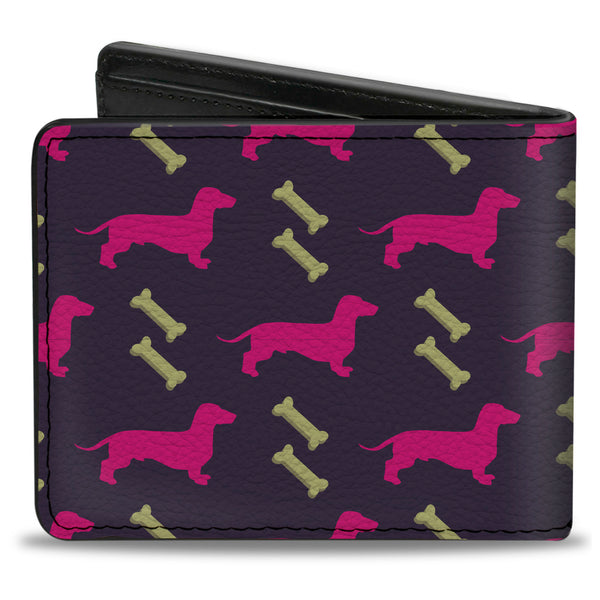 Buckle-Down Bi-Fold Wallet - Dachshunds & Bones Purple Fuchsia Green