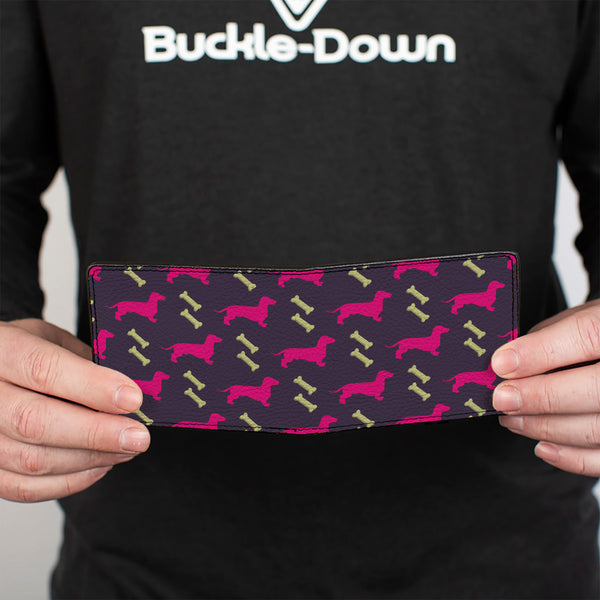 Buckle-Down Bi-Fold Wallet - Dachshunds & Bones Purple Fuchsia Green