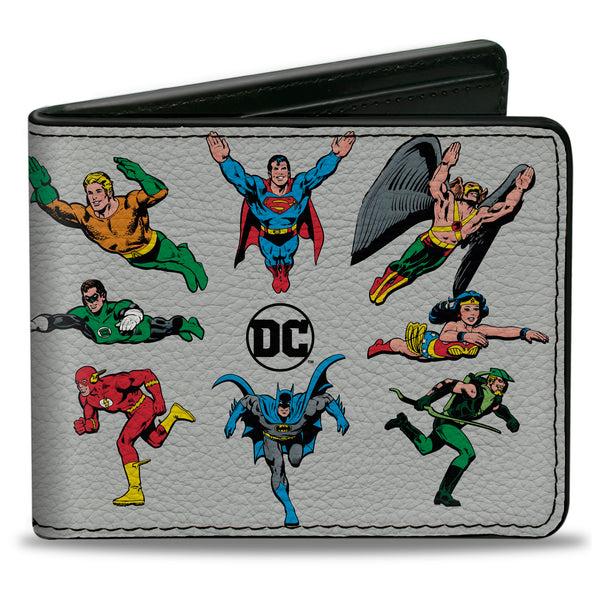 Buckle-Down Bi-Fold Wallet - DC JUSTICE LEAGUE Retro Superhero Group Pose White
