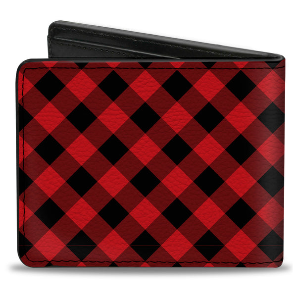 Buckle-Down Bi-Fold Wallet - Diagonal Buffalo Plaid Black Red