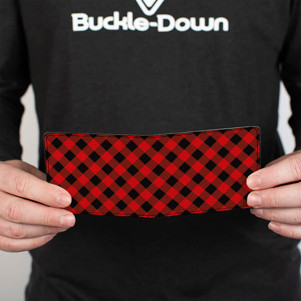 Buckle-Down Bi-Fold Wallet - Diagonal Buffalo Plaid Black Red