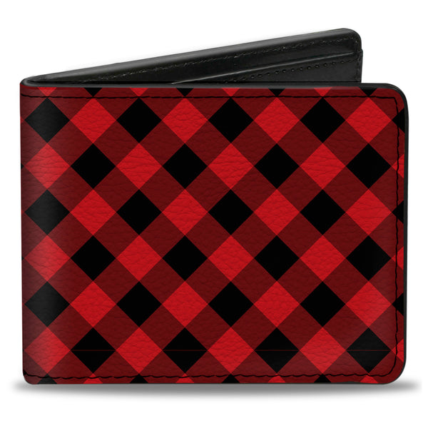 Buckle-Down Bi-Fold Wallet - Diagonal Buffalo Plaid Black Red