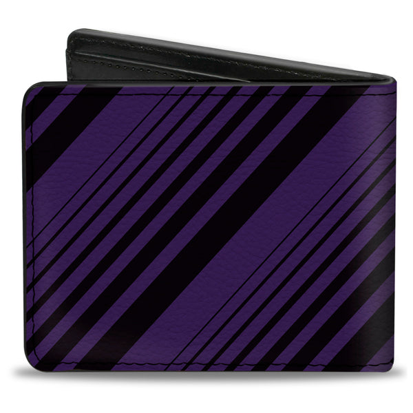 Buckle-Down Bi-Fold Wallet - Diagonal Stripes Black Purple