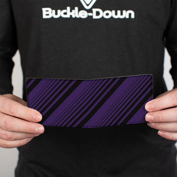 Buckle-Down Bi-Fold Wallet - Diagonal Stripes Black Purple