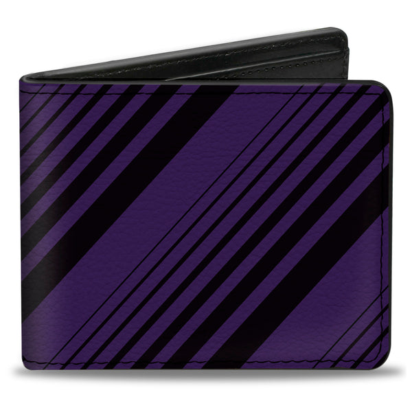 Buckle-Down Bi-Fold Wallet - Diagonal Stripes Black Purple