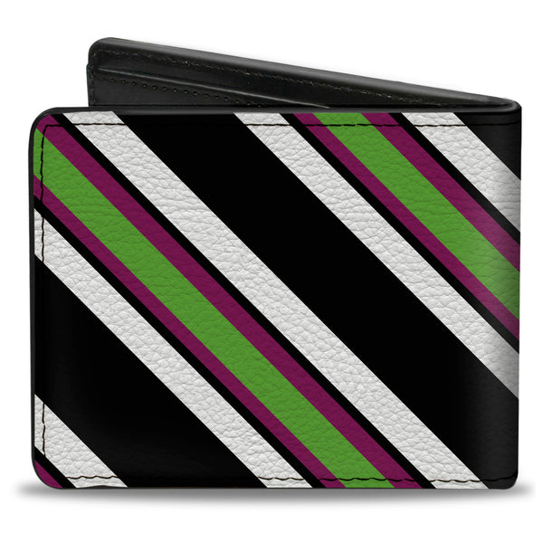 Buckle-Down Bi-Fold Wallet - Diagonal Stripes Black White Pink Green