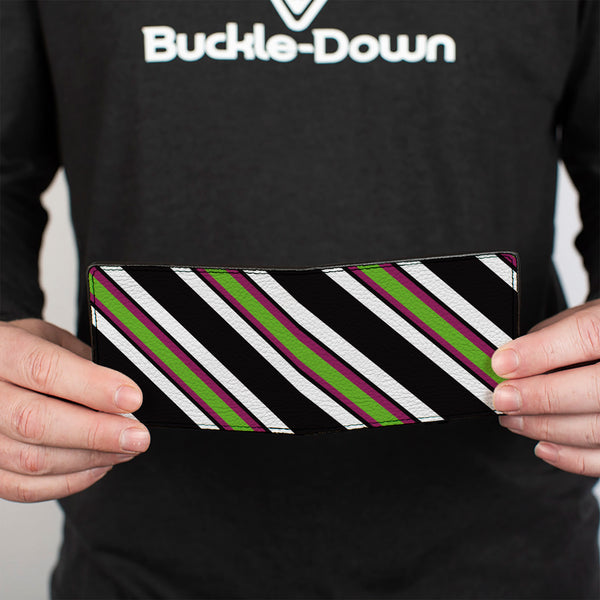 Buckle-Down Bi-Fold Wallet - Diagonal Stripes Black White Pink Green