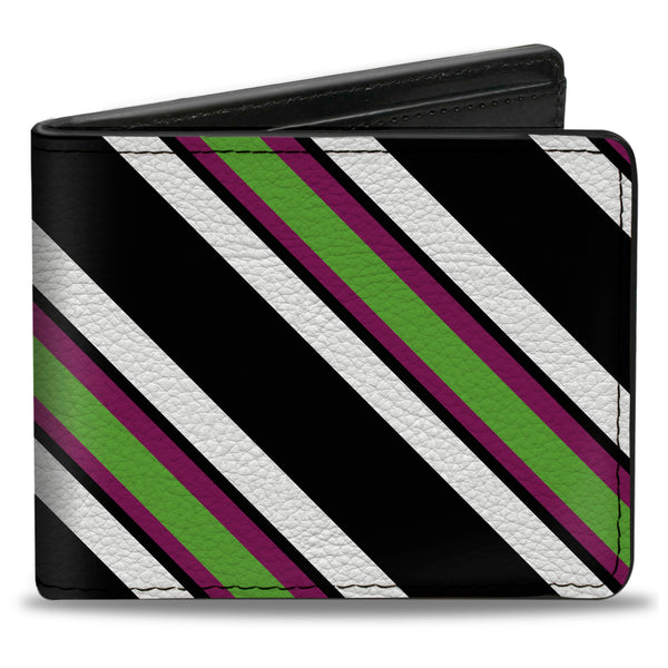 Buckle-Down Bi-Fold Wallet - Diagonal Stripes Black White Pink Green