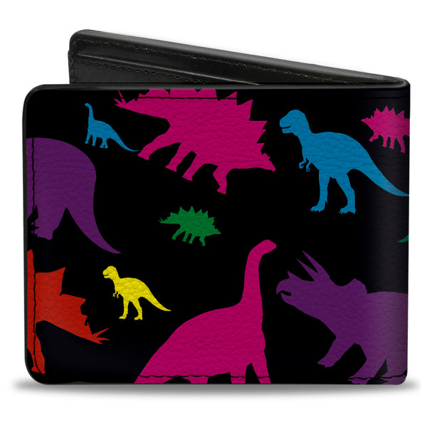Buckle-Down Bi-Fold Wallet - Dinosaur Silhouette Black Multi Color