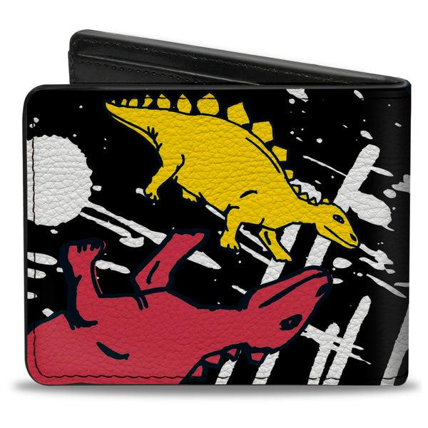 Buckle-Down Bi-Fold Wallet - Dinosaurs Paint Splatter Black White Multi Color