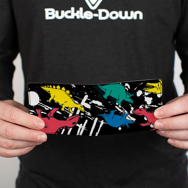 Buckle-Down Bi-Fold Wallet - Dinosaurs Paint Splatter Black White Multi Color