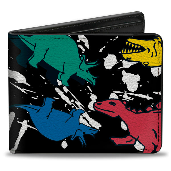 Buckle-Down Bi-Fold Wallet - Dinosaurs Paint Splatter Black White Multi Color