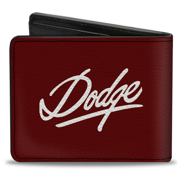 Buckle-Down Bi-Fold Wallet - DODGE Emblem Script Burgundy White