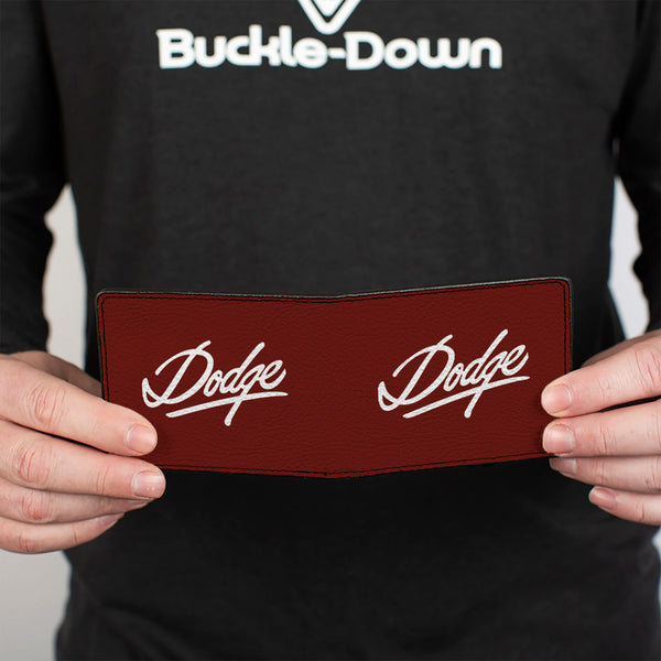 Buckle-Down Bi-Fold Wallet - DODGE Emblem Script Burgundy White