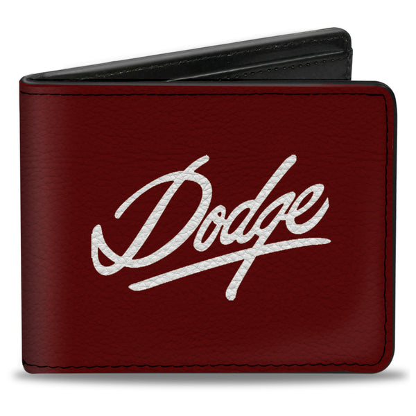 Buckle-Down Bi-Fold Wallet - DODGE Emblem Script Burgundy White