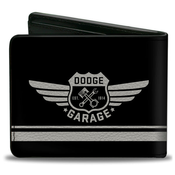 Buckle-Down Bi-Fold Wallet - DODGE GARAGE Emblem Stripe Black Light Gray