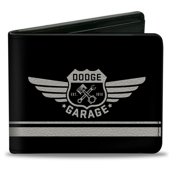 Buckle-Down Bi-Fold Wallet - DODGE GARAGE Emblem Stripe Black Light Gray
