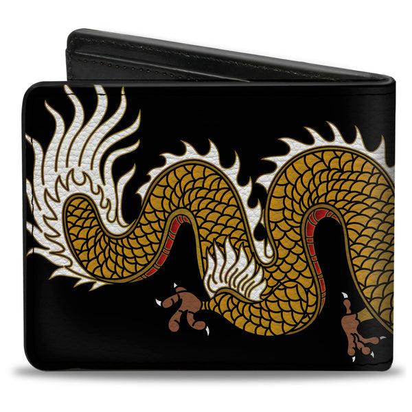 Buckle-Down Bi-Fold Wallet - Dragon CLOSE-UP Black Golds White Green