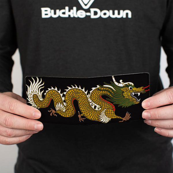 Buckle-Down Bi-Fold Wallet - Dragon CLOSE-UP Black Golds White Green