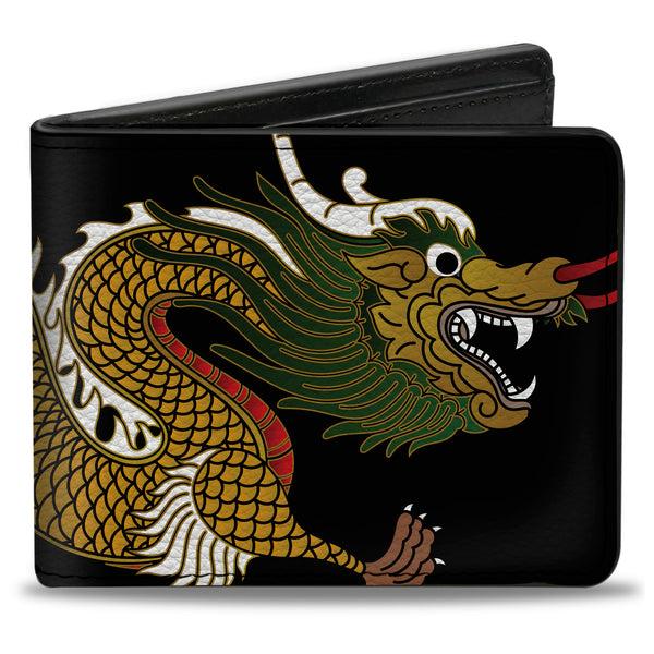 Buckle-Down Bi-Fold Wallet - Dragon CLOSE-UP Black Golds White Green