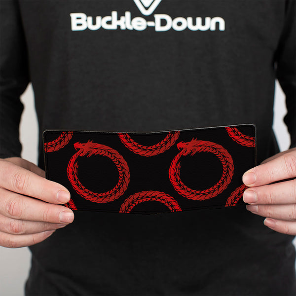 Buckle-Down Bi-Fold Wallet - Dragon Ouroboros Black Reds