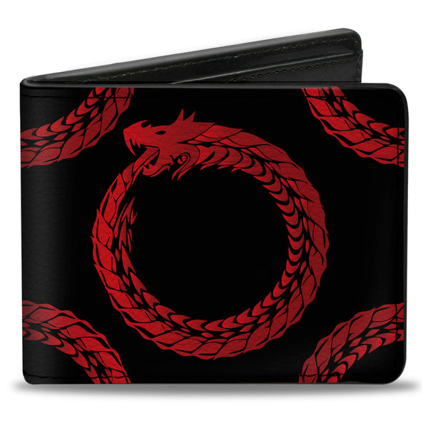 Buckle-Down Bi-Fold Wallet - Dragon Ouroboros Black Reds