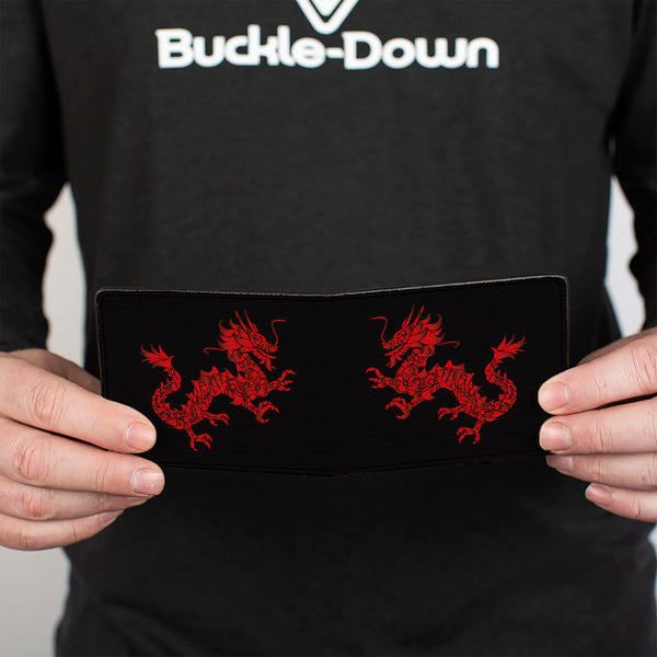 Buckle-Down Bi-Fold Wallet - Dragon Reflection Black Reds