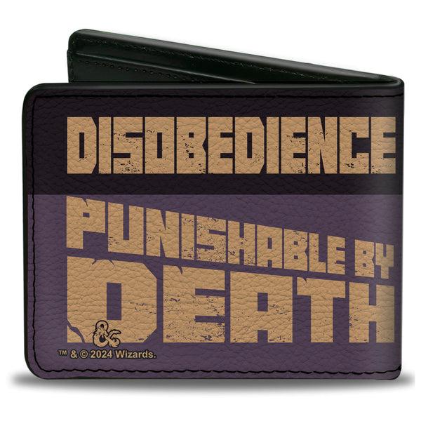 Buckle-Down Bi-Fold Wallet - Dungeons & Dragons Drider DISOBEDIENCE PUNISHABLE BY DEATH Pose Black/Purple/Gold