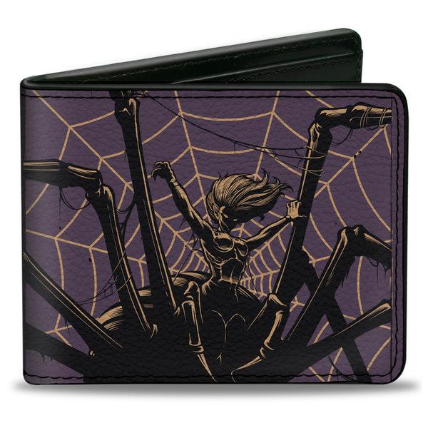 Buckle-Down Bi-Fold Wallet - Dungeons & Dragons Drider DISOBEDIENCE PUNISHABLE BY DEATH Pose Black/Purple/Gold